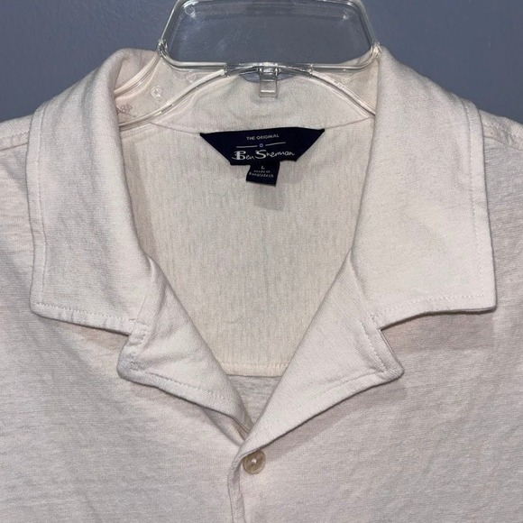 Ben Sherman Mens Linen Cotton Blend Short Sleeve Camp Collar Shirt Cream Large - Picture 3 of 8
